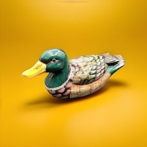 Vintage Mallard Duck Figurine Ceramic Hand Painted Art 3.5x7" Wildlife Decor